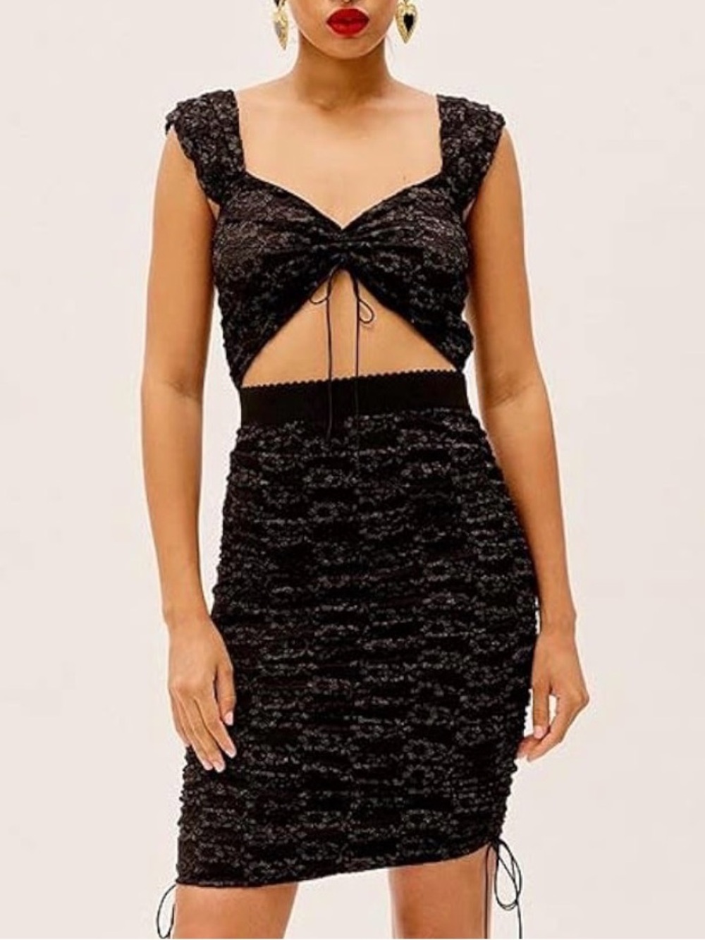 For Love & Lemons Joanna Midi Dress S Black Gold Lace Cutout Glam Goth Cocktail